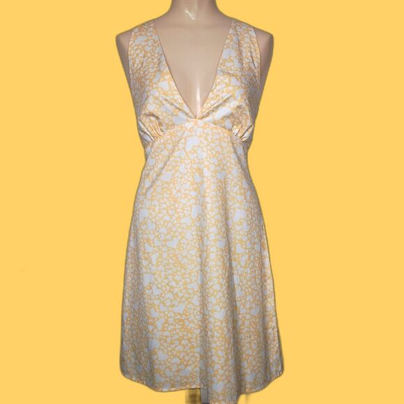 Cider Heart Print Yellow White Halter Dress Backless 2XL Wrinkle Free Romantic - Picture 1 of 6
